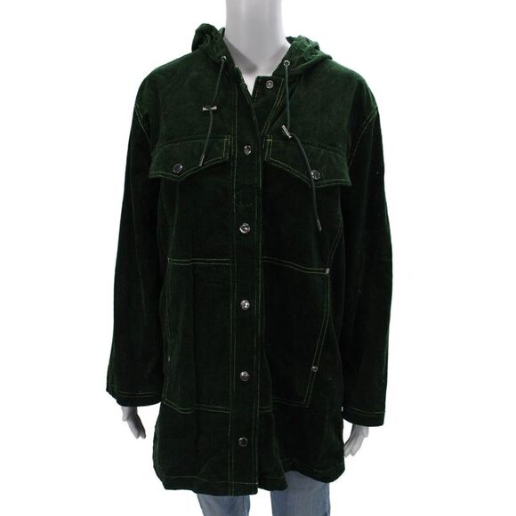 Not Available Jackets & Blazers - Alexa Chung Unisex Green Cotton Button Front Solid Fall Jacket Size 10